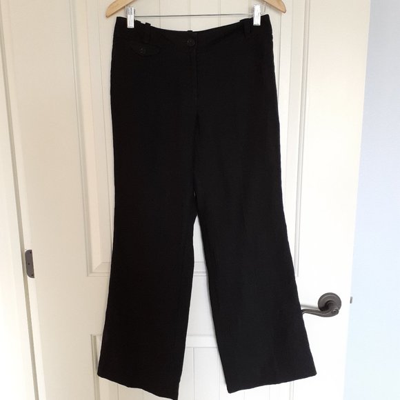 LOFT Curvy Julie Button Pocket Linen Trouser Pants in Black Size 4 - Picture 2 of 12